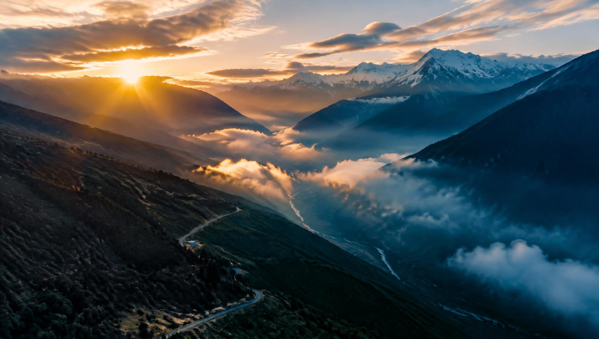 Mountain valley at sunrise